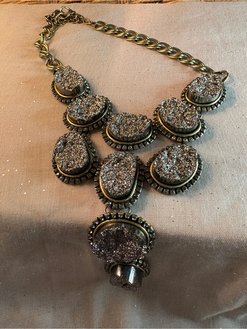 RJ Graziano Druzy Statement SilverTone Bib Necklace